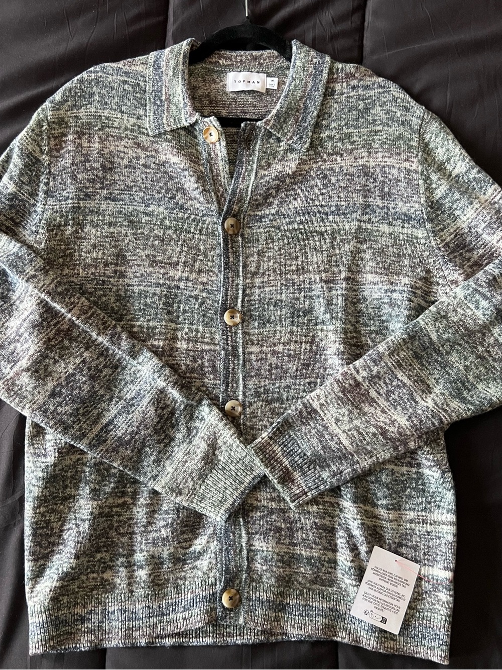 Topman Marled Button-Up Cardigan in Grey and Green